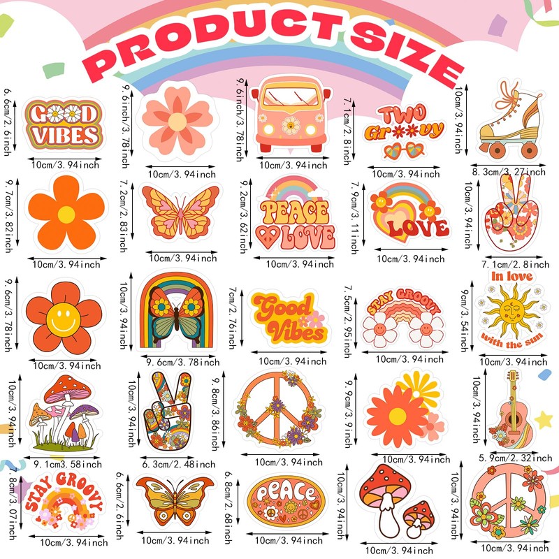 25 Pieces Hippie Car Flower Magnet Groovy Boho Flower Refrigerator