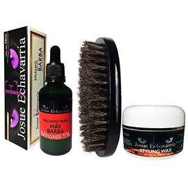 Kit Loción Crecimiento de Barba 5%, Incluye Cera para Barba y Cepillo de Madera Negro