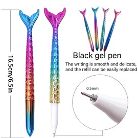 4PCS Mermaid Tail Gel Pens for Girls Students Women, School Supplies and Mermaid Decorations Gift,Black Ink (0.5mm)