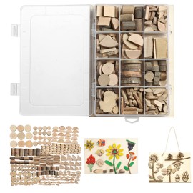 LAZACA Wood Craft Kits DIY for Kids Ages 5-13 Wooden Unfinished Toys Art Paint Bulk Craft Sticks Garden Playset Loose Parts Play Materials 250 Pcs/19.5X13X3.5cm
