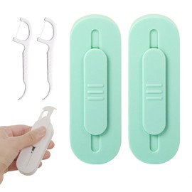 Hoffnugshween Dental Floss Picks with 2 Portable Cases,Automatic Floss Pick Dispenser Storage 10 Picks Adult Floss,Reusable Refillable Travel Floss Box (Green)