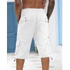 Mens Cargo Shorts Cotton Elastic Waist Capri Knee Length Multi