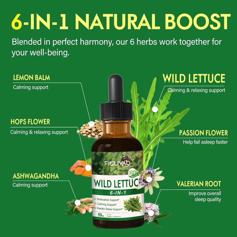 6-in-1 Wild Lettuce Extract Tincture for Relaxation, 2oz