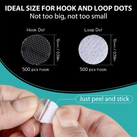 1000 Pcs Self Adhesive Dots - MAQIHAN Hook and Loop Dots 0.59 Inch Diameter White Double Sided Sticky Dot for Poster Picture Wall Hanging Strips Classroom Teacher Office Home Must Haves (500 Pair)