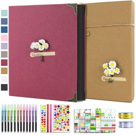 Vienrose DIY Scrapbook Photo Album Kit with Pens Tapes and Stickers 60 Pages Hardcover 8.5x11 Inches 3 Rings Removable Black Paper Scrapbooking for Lover Friends Kids Wedding Red