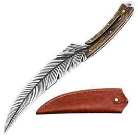 Feather Knife,Meat Cleaver Kitchen CookingKnife with Sheath Outdoor CampingThanksgiving Christmas Gifts Steel Cover feather knife sharp feather - shape: ZD-01