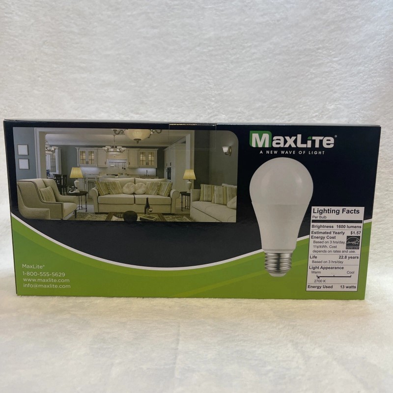 MaxLite 100W-Lightbulb 13W-LED 2700K-Soft White 1600-Lumen Dimmable A19 E26-Base