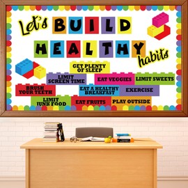 gisgfim Building Blocks Bulletin Board Decorations Classroom Building Healthy Habits Paper Cutouts Bulletin Board Set for Elementary Classroom Back to School Chalkboard Wall Decor Supplies