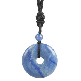 Ladeukoi Natural Round Stone Doughnut Necklace for Women Men, Handmade Healing Crystal Lucky Pendant Necklaces Adjustable 18-29 Inches, Stone