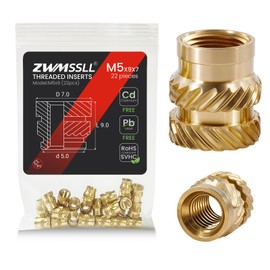 Zwmssll M5 Threaded Inserts Heat Set Insert,22 Pieces M5x9x7mm Metric Knurled Nuts,Brass Threaded Inserts for Plastic and 3D Printing Components
