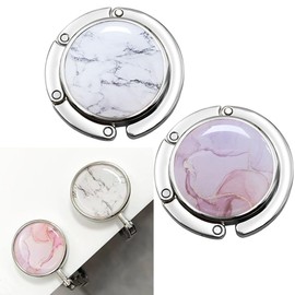 Pack of 2 Table Folding Non-Slip Handbag Hooks, Table Handbag Hooks for Restaurant Office, 2 Colours (White, Pink), Marble Handbag Hooks, Pendant Handbag Hooks