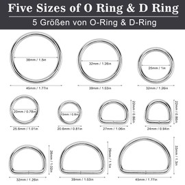 Hysagtek 50pcs Metal O-Ring D-Ring Non-Welded Buckles for Bag Straps Belt Macrame Silver 15mm 20mm 25mm 32mm 38mm, silver
