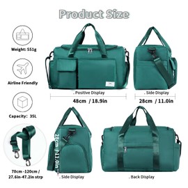 FIORETTO Women's Water-Resistant Gym Duffle Bag with Shoes Compartment, 37L Capacity, Multi-Functional, Ideal for Travel, Gym, Sports, Duffel, Weekender, Peacock Blue