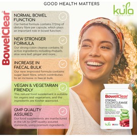 BowelClear Strong Colon Cleanse Detox - Natural Laxatives for Constipation Relief Tablets - Herbal Bowel Cleanse and Stool Softener with Aloe Vera + Fibre for Daily Bowel Support - 90 Vegan Capsules