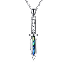 YAFEINI Knife Dagger Necklace S925 Sterling Silver Abalone Shell Knife Pendant Necklace Punk Dagger Jewelry for Women Men