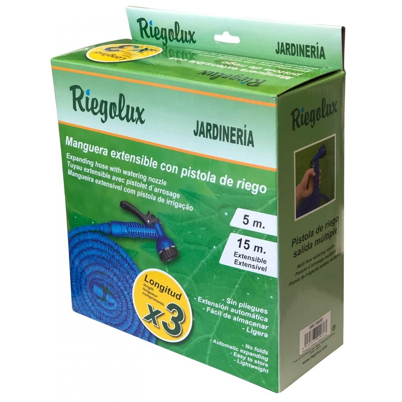 Riegolux 795229 Expandable Hose with Gun, Blue, 5-15 m