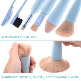 UXELY - Juego de brochas de maquillaje 4 en 1, multitarea, portátil, cepillo para polvo de maquillaje de doble cabeza con cepillo para polvo de cejas para base, corrector, cejas, sombra de ojos,