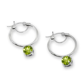 Sterling Silver Round Hoop Earrings with Dangling Genuine, Created or Simulated Gemstones, Metal, Peridot