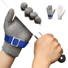 Schwer Cut Resistant Gloves, Stainless Steel Cut Resistant Glove, Level 9/F Chain Glove, Kitchen Gloves for Cutting Meat, Oyster Peeling, L
