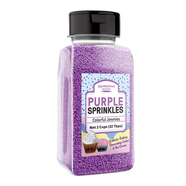UnPRETENTIOUS BAKER Sprinkles púrpura (1.5 tazas) Jimmies coloridos sin gluten para todas las ocasiones festivas