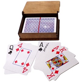 PELICAN INDUSTRIAL Poker Playing Cards with Natural Wooden Box - Waterproof Cards for Party - Camping - Birthday Gift, Includes 52 Playing Cards and 2 Joker Cards, Made in USA - v2