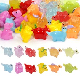 Mini Resin Dinosaur Figures to Hide, 36 PCS Tiny Plastic Dinosaurs Small Little Resin Animal Figurines Miniature Festival Rave Trinkets Bulk Glow in the Dark for Micro Fairy Garden Aquarium Decor