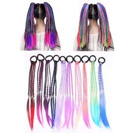 Samcos 10 Piece Set Hair Extensions, Wig Extensions, Cute, Colorful, Gradation, Braid, Wig Extensions, Kids, Adults, Women, Men, Ponytails, Recitals, Parties, Stage, Flashy Hair, Easy to Install