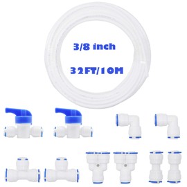 Tubo de agua de 3/8 pulgadas OD de conexión rápida de empuje para conectar 10 piezas+tubo blanco de agua RO de 3/8 pulgadas, 10 m (32 pies)