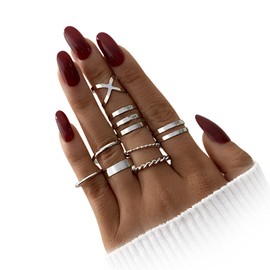 HAIAISO Knuckle Rings Set Stainless Steel Ring Simple Smooth Finger Stackable Rings Set for Women Plain Band Rings