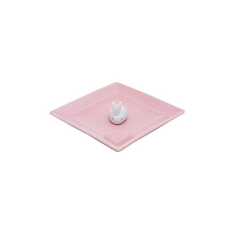 Ceramic Incense Plate & Rabbit Incense Holder (Pink)
