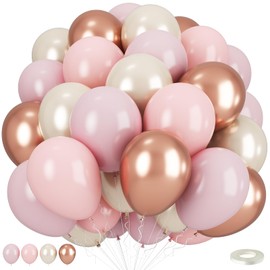 Dusty Pink Balloons, 50pcs Blush Light Pink Double Stuffed Pearl White Metallic Chrome Rose Gold Balloons for Women Girls Birthday Party Boho Wedding Engagement Bridal Shower Baby Shower Decoration