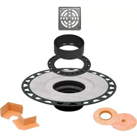 All-in-one Waterproof Shower Drain Kit with 2 Inch Vertical Outlet ABS Flange, 4 Inch Drain Grate Assembly (Cover) in Stainless Steel Design with Stainless SteelFinish (KD4GRKE)