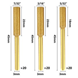 60 Pcs Titanium Plated Grinding Tool Set Diamond Chainsaw Sharpener Stones Bits High Hardness Chainsaw Sharpening Wheel For Machinery, Bearings, Metal Polishing, Chainsaws (5/32, 3/16, 7/32 Inches)
