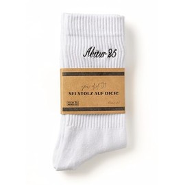 StickyMemes030 Abitur 25 Socks / Abi 25 Socks Tennis Socks Size 38-46, White - embroidered, 43 - 46