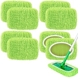 8 Pack Reusable Mop Pads Compatible with Swiffer Sweeper, Microfiber Chenille Washable Swiffer Mop Pads, Dry & Wet Sweeping Mopping Cloths (Green)