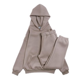 RIFLESSI Men's Women's Premium Heavyweight Cotton Fleece 2 Piece Hoodie Pullover Jogger Sweatsuit Tracksuit Set (Khaki, S)