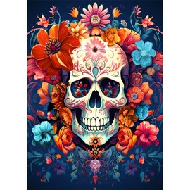 Jawecci Skeleton Diamond Painting Kits, 5D DIY Diamond Painting Skull Kits for Adults Beginners, Full Drill Round Diamond Art Painting Dots Craft Set Gifts 30X40cm