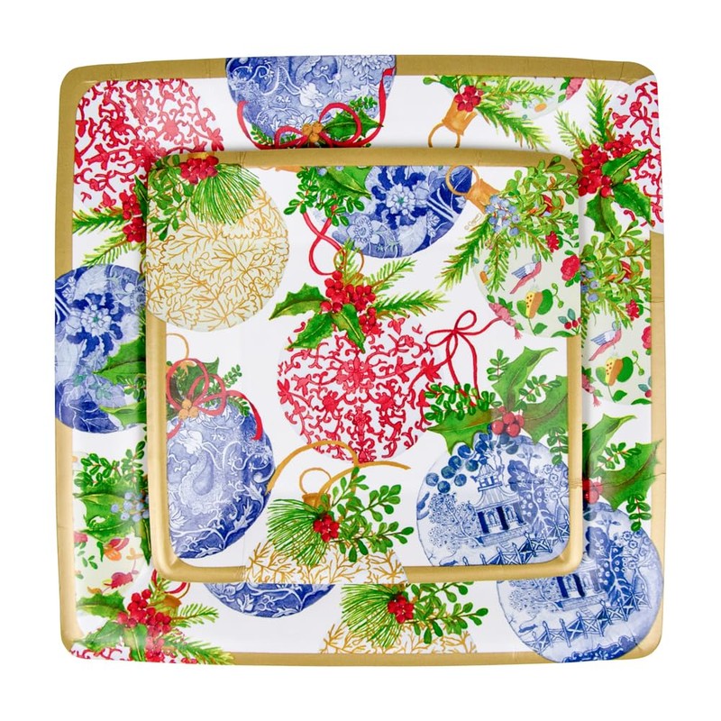Caspari Porcelain Ornaments Paper Dinner Plates - 8 Per Package