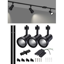 LEONLITE Aluminum 3-Light LED Track Lighting Kit with 4FT H Type Track Lighting Rails, 18W Energy Star Spotlight for Kitchen, ETL Listed, 1190lm, 10%-100% Dimmable, CRI90+, 3000K Warm White, Black