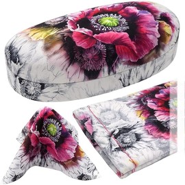 Women's Sunglasses Case & Soft Glasses Pouch in Microfiber floral print - Medium to Large Eyeglass Case & Readers Pouch - Pouch & Cloth (AS113 Poppy)