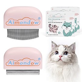 Aimondow Cat Comb, Cat Brush for Shedding Grooming, Hair Removal Massaging Shell Comb for Cats Dogs Puppy Rabbit Bunny, Easy to Dematting Matted Fur Tangled Hair Undercoat, 2 PCS (Pink)