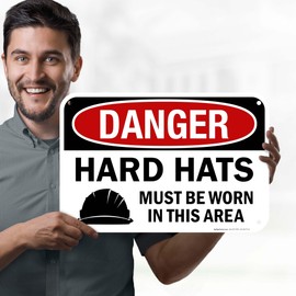 Danger Hard Hats Must Be Worn In This Area OSHA With Graphic Sign, 12x18 Inches, 55 mil thick HDPS (high density polystyrene), Made in USA by My Sign Center