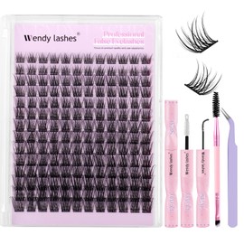 WENDY DIY D Curl Lash Clusters Individual Cluster Lashes Kit 10-18 mixed Wispy Lashes-kit Soft Set with 2 in 1 Lash Bond and Seal,Eyelash tweezers（YM15-07-D-1018-Kit）