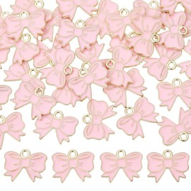 SUNNYCLUE 1 Box 40pcs Valentine Day Pink Bow Tie Charm Mini Bow Charms Enamel Flatback Cute Alloy Bow Knots Connectors Charm Bulk For Jewellery Making Women Adult Bracelets Diy Crafting Accessories