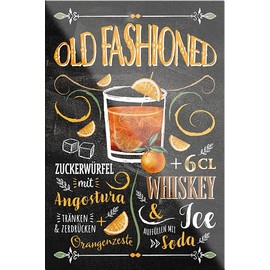 schilderkreis24 Cocktail Recipe "Old Fashioned" Magnet Alcohol Spirits Decorative Fridge Magnet Humour Gift Idea Birthday Christmas 9 x 6 cm