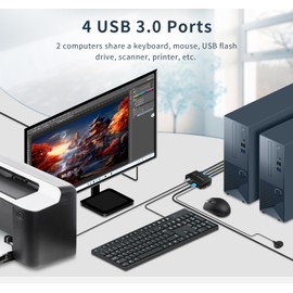 KVM Switch hdmi 1 Monitors 2 Computers 4K@60Hz,usb3.0 Devices Keyboard Mouse Printer USB switcher,2 Computers one Monitor Switch,with Desktop Controller Button switches