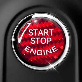 SamWinGear Car Push Start Button Cover Carbon Fiber Engine Push Start Stop Button Sticker, 25-26mm Carbon Fiber Universal Car Interior Ignition Power Buttons Trim Covers Decorations Accessories(Red)