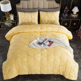 Andency Yellow Pinch Pleated Comforter King(104x90Inch), 3 Pieces (1 Pintuck Comforter, 2 Pillowcases) Pintuck Comforter Set,Microfiber Down Alternative Comforter Bedding Set