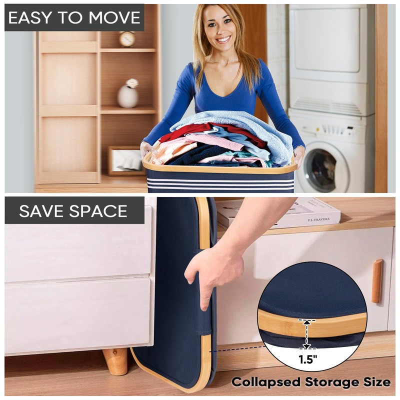 BALEINE Laundry Hamper with Lid, Tall Laundry Baskets with Bamboo