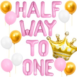 JeVenis Princess Halfway to One Balloons 6 Month Decorations 1/2 Birthday Decorations Half Birthday Party Supplies